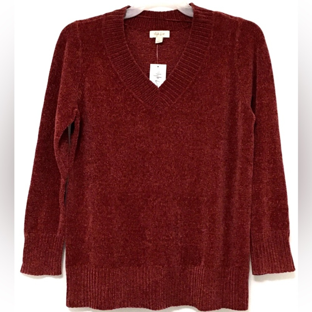 Style & Co Womens Size S Scarlet Crush Chenille V-Neck Long Sleeve Tunic